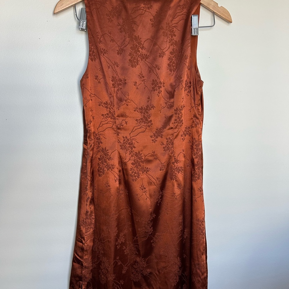 Elegant Brown Satin Slip Dress - Picture 5 of 7